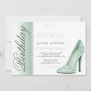 Posh Stiletto & Diamonds Green Birthday Invitation