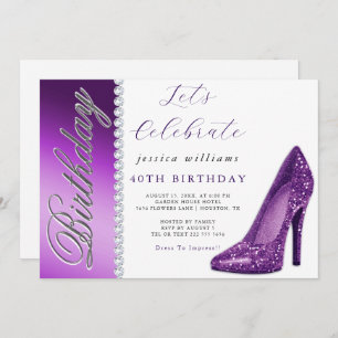 Posh Stiletto & Diamonds Purple Birthday Invitation