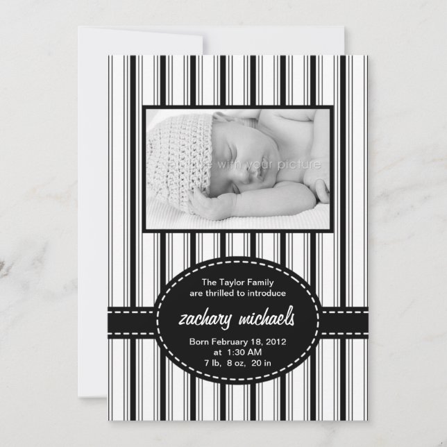 Posh Stripes Photo Birth Announcement (Front)