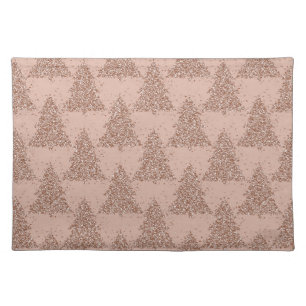 Posh Tree Pattern Glam Rose Gold Blush Christmas Cloth Placemat