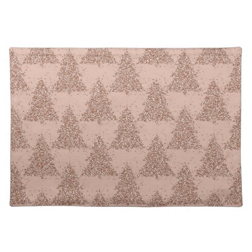 Posh Tree Pattern  Glam Rose Gold Blush Christmas Cloth Placemat