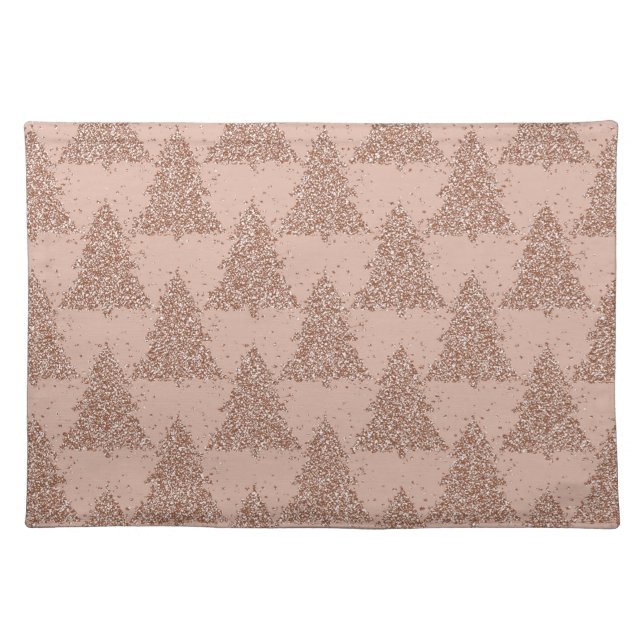 Posh Tree Pattern | Glam Rose Gold Blush Christmas Cloth Placemat (Front)
