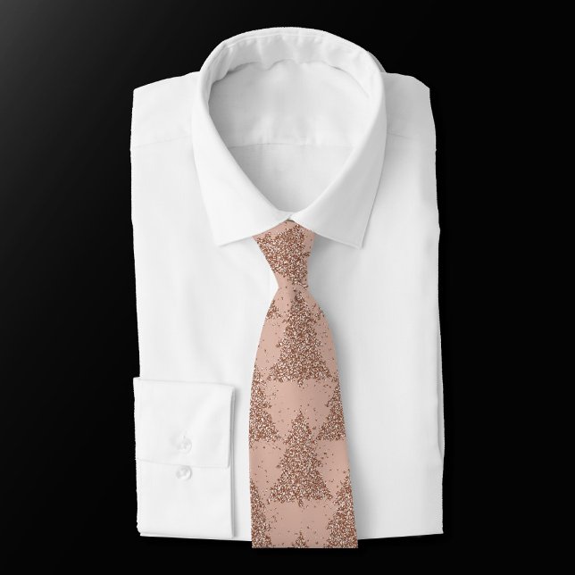 Posh Tree Pattern | Glam Rose Gold Blush Christmas Neck Tie (Creator Uploaded)