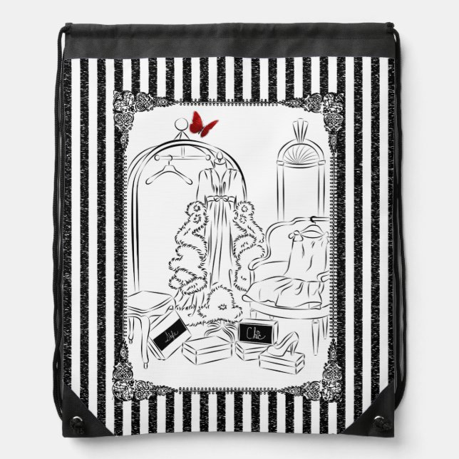 Posh Wardrobe Striped Room Drawstring Bag (Front)