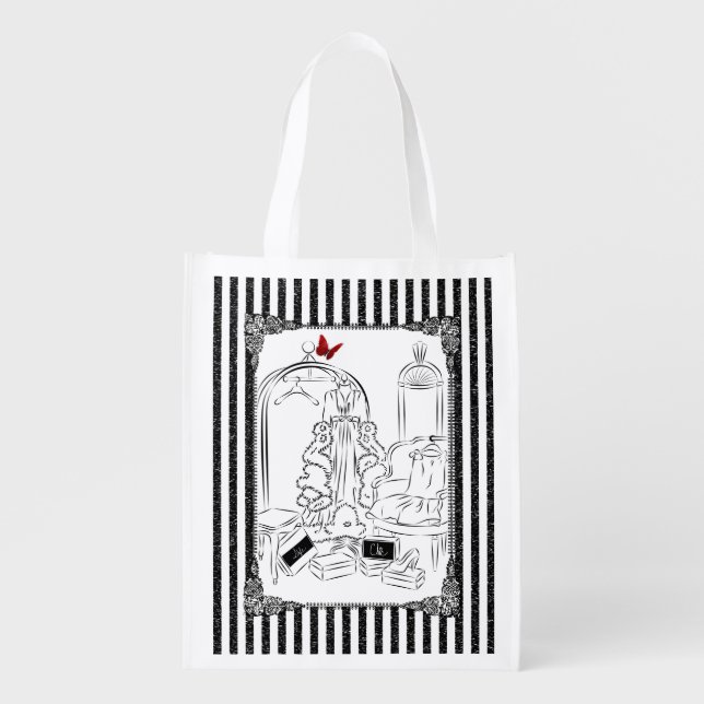 Posh Wardrobe Striped Room Grocery Bag (Front)