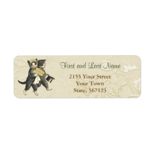 Posh Wedding Cats Ivory Floral Address Label
