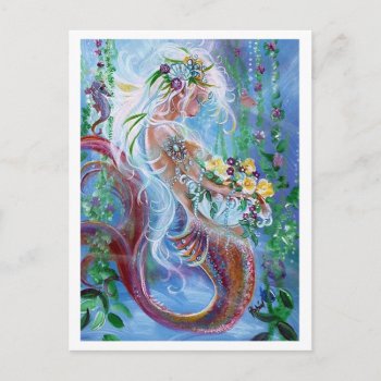 Posies And Pearls  Mermaid Art Postcard by Creechers at Zazzle