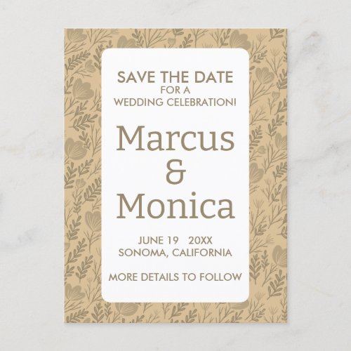 Posies Pattern Blossoms Custom Save the Date Tan Postcard