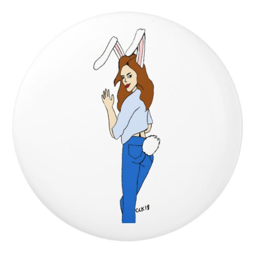 posing bunnygirl ceramic knob