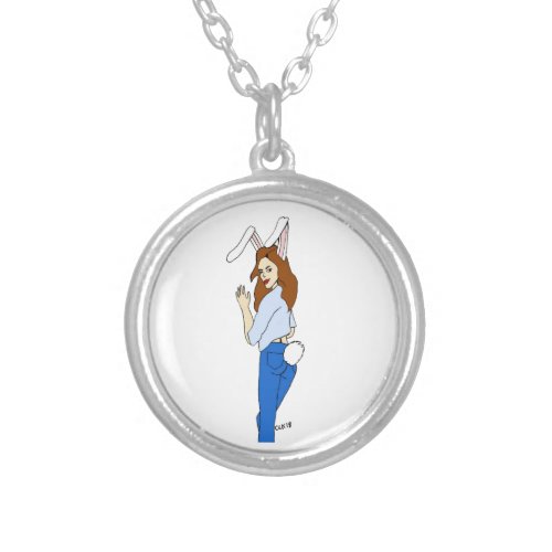 posing bunnygirl silver plated necklace