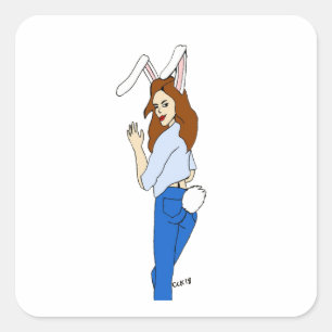 posing bunnygirl square sticker