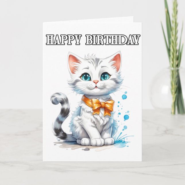 Posing Kitty Cat Happy Birthday Card (Front)