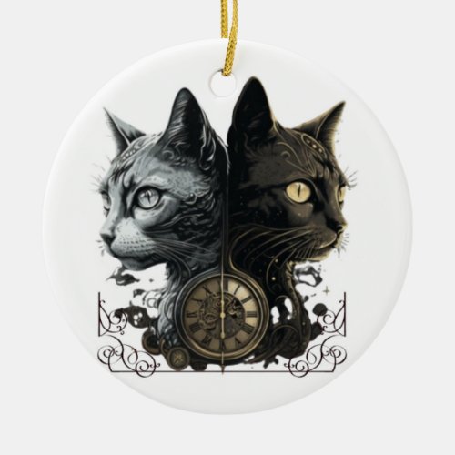 Posing Pals Black and Gray Cat Duo Ceramic Ornament