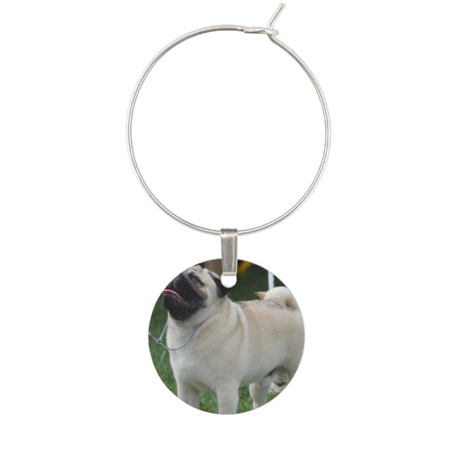 Posing Pug Wine Glass Charm (Front)