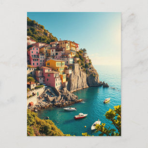 Positano Amalfi Coast Retro Travel Cliffside Postcard