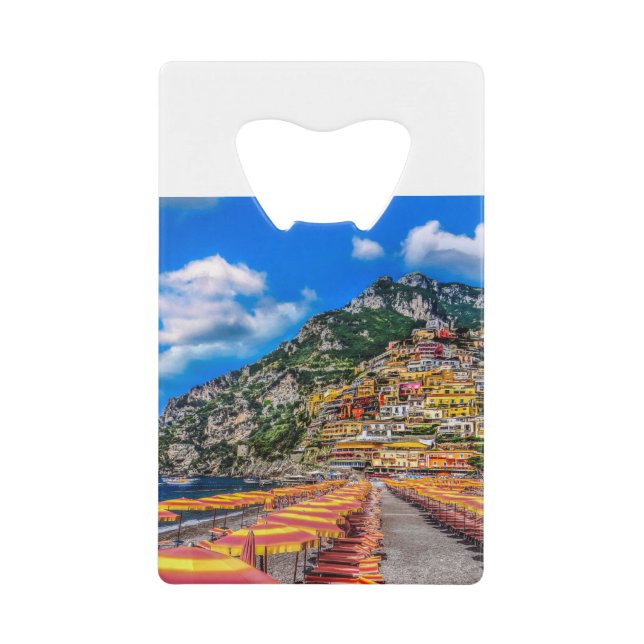 Positano Beach Italy Cliff Homes Amalfi Travel Credit Card Bottle Opener (Front)