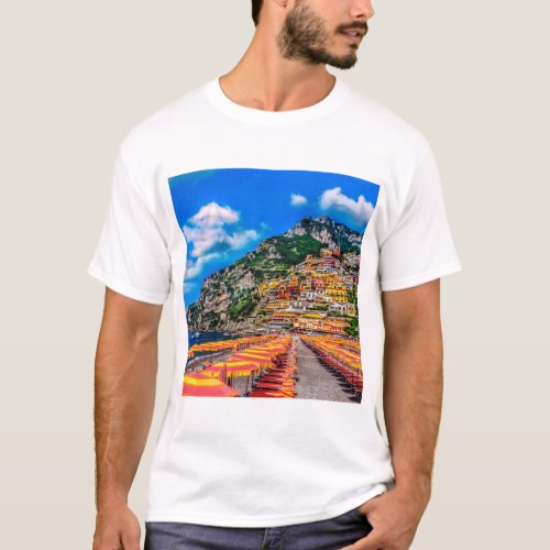 Positano Beach Italy Cliff Homes Amalfi Travel T_Shirt