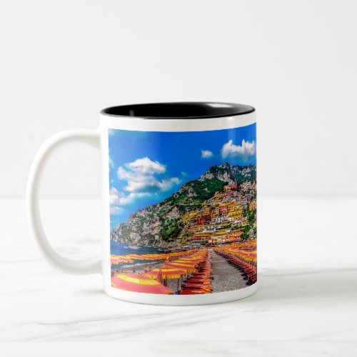 Positano Beach Italy Cliff Homes Amalfi Travel Two_Tone Coffee Mug