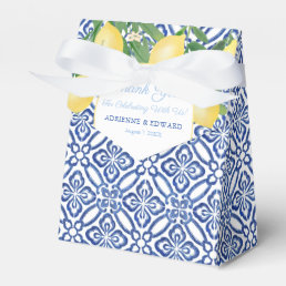 Positano Blue Antique Tiles And Lemons Wedding Favor Boxes