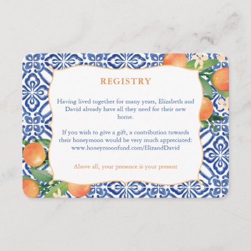 Positano Citrus Registry Information Details Enclosure Card