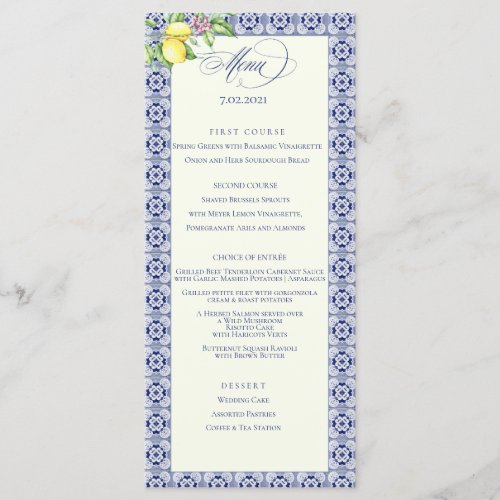 Positano Elegant Wedding Menu Card