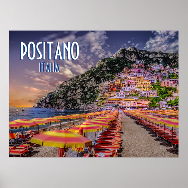 Positano Italy Amalfi Coast Sunset Travel Poster (Front)