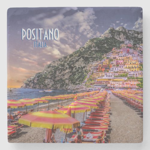 Positano Italy Amalfi Coast Sunset Vintage Travel  Stone Coaster