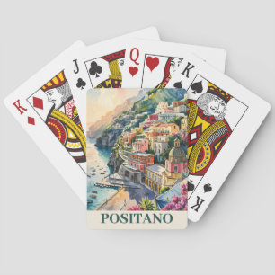 Positano Italy Amalfi Coast Watercolor Landscape Poker Cards
