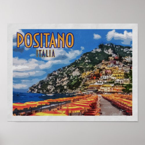 Positano Italy Amalfi Vintage Travel Poster