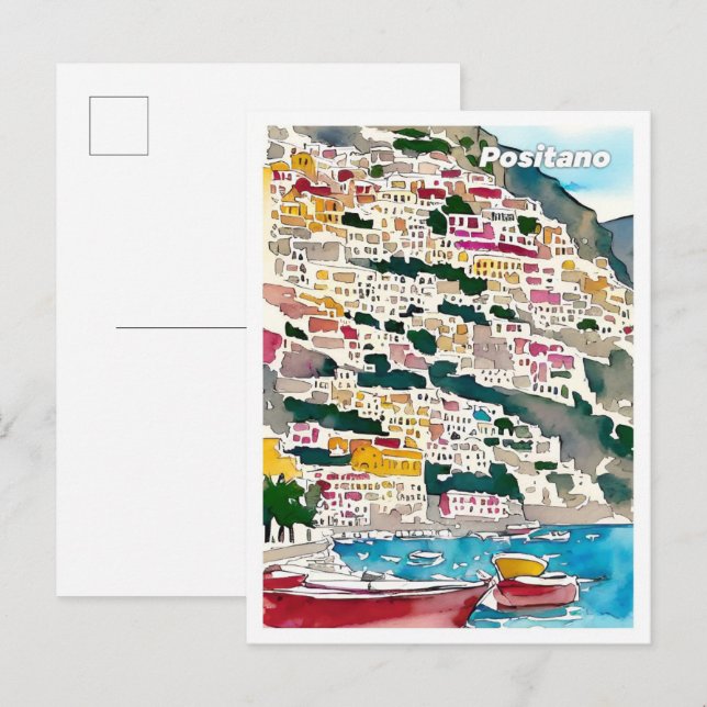 Positano Italy Art Vintage Illustration Travel Postcard (Front/Back)