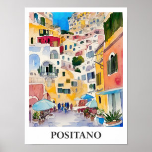 Positano Italy Art Watercolor Travel Poster