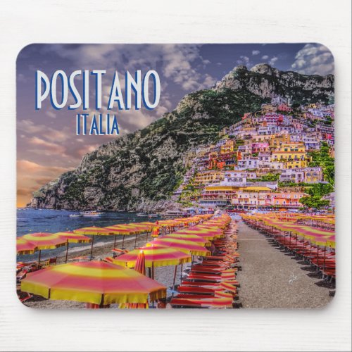 Positano Italy Cliff Homes Amalfi Sunset Retro Mouse Pad