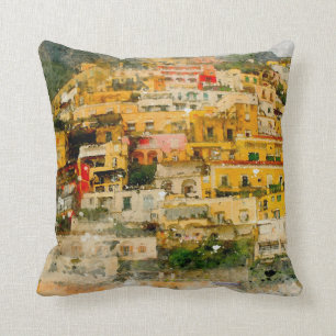 positano italy italian scene watercolour throw pillow