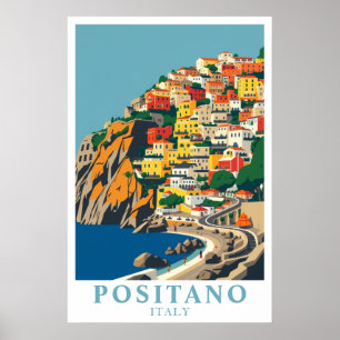 Positano Italy Mediterranean Vintage Travel Art Poster