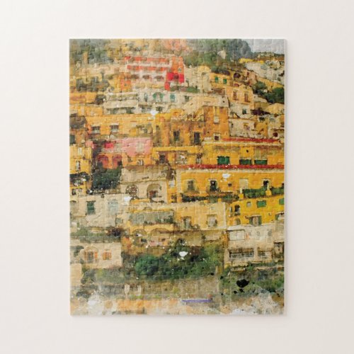 positano italy mediterranean watercolour jigsaw puzzle