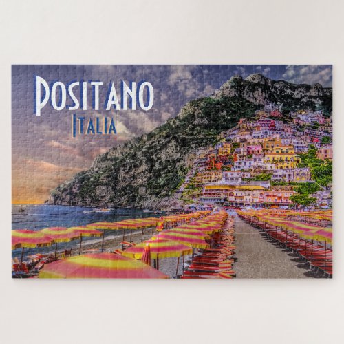 Positano Italy Retro Typography Travel Jigsaw Puzzle