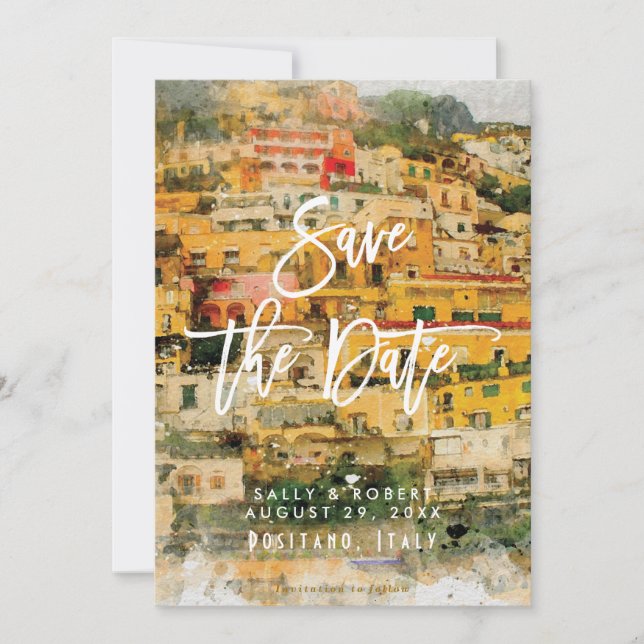 Positano Italy summer wedding save the date card (Front)