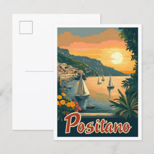 Positano Italy Vintage Travel Illustration Postcard