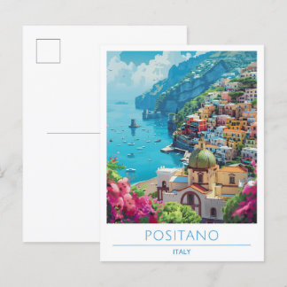 Positano Italy Vintage Travel  Postcard