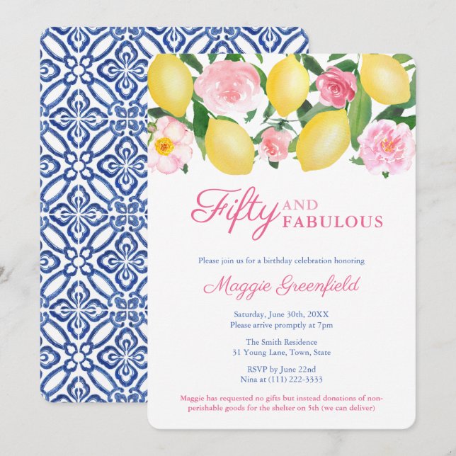 Positano Lemon 50 And Fabulous 50th Birthday Party Invitation (Front/Back)