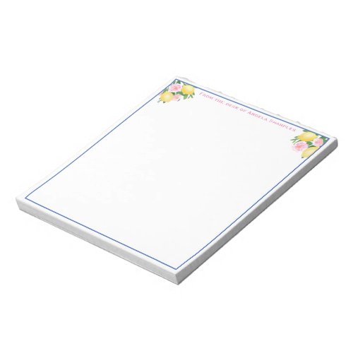 Positano Lemon Pink Floral Personalized With Name  Notepad