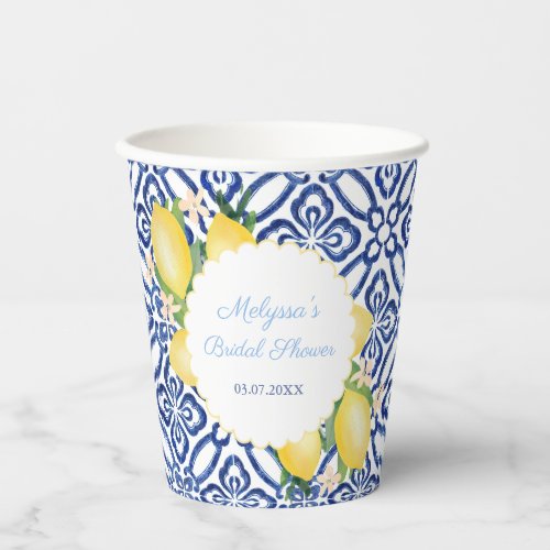 Positano Lemons Blue Tiles Bridal Shower Party Paper Cups