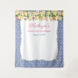 Positano Lemons Blue Tiles Photo Booth Backdrop