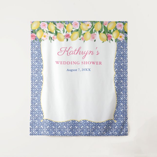 Positano Lemons Blue Tiles Photo Booth Backdrop (Front)