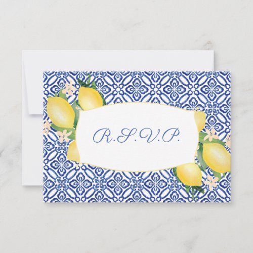 Positano Lemons Blue Tiles Wedding Meal Choice RSVP Card