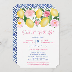Positano Lemons Blue Tiles Wedding Reception Only Invitation