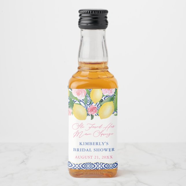Positano Lemons Main Squeeze Bridal Shower Favors Liquor Bottle Label (Front)