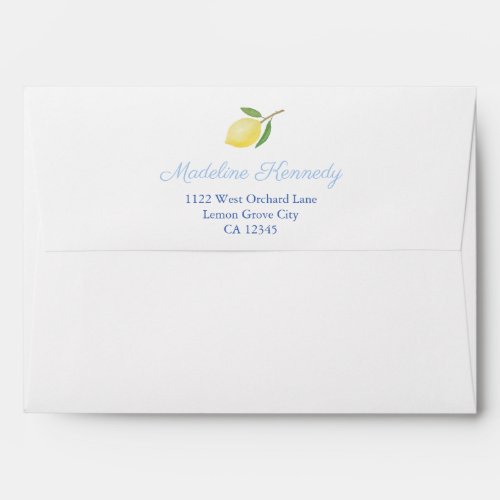 Positano Lemons Pale Blue Accents Return Address Envelope
