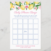 Positano Lemons Pink Baby Shower Bingo Game Card Flyer