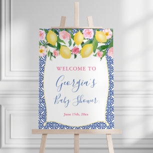 Positano Lemons Pink Floral Blue Tile Baby Shower Foam Board